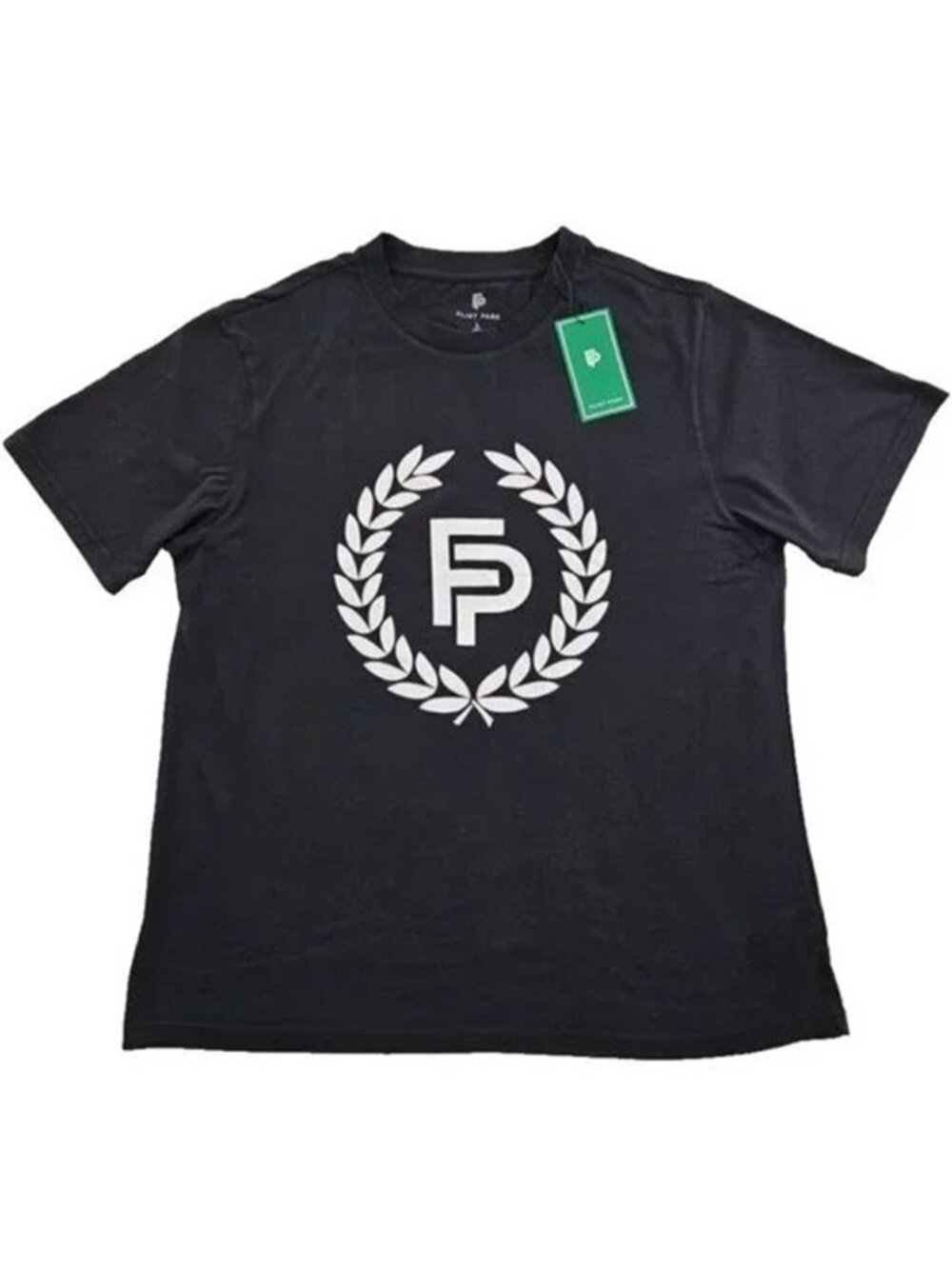Flint Park Mens Black T-Shirt White Logo Design Organic Cotton Large